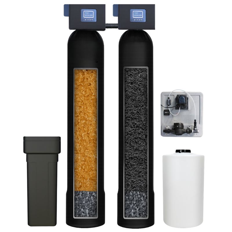 Iron and sulfur removal system with injection panel, peroxide tank, and brine tank