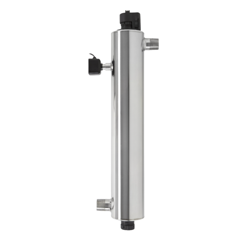 Stainless steel whole-home UV disinfection unit